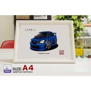 車好き プレゼント スバル インプレッサ GD.GG系 車 イラスト A4版高級フレーム グルービー SUBARU impreza 納車 祝い パーツ カスタム 