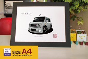 車好き プレゼント スズキ ラパン 2型 車 イラスト A4版フレーム グルービー SUZUKI lapin 納車 祝い パーツ カスタム ギフト グッズ お