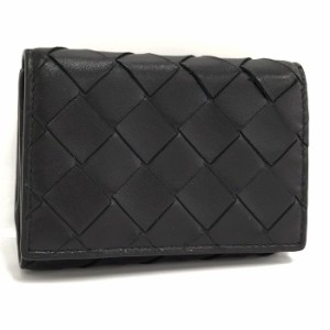 【中古】BOTTEGA VENETA タイニー 三つ折り財布 イントレチャート レザー ブラック 690568