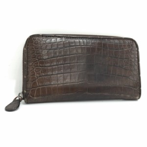 【中古】BOTTEGA VENETA ラウンドファスナー 長財布 レザー クロコ ブラウン