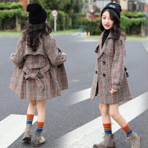 キッズ 子ども服（女の子）ジャケット コート チェック チェスター コート ボリューム袖 韓国子供服 ベージュ コート 防寒 送料無料