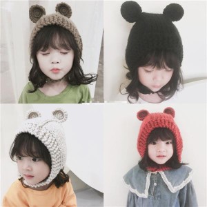 ベビー キッズ ニット帽子 くまみみ  暖かい かわいい クマ耳 子供 スヌード 耳当て 顔ケア 防寒帽子 多機能 人気 カラバリ豊富 送料無料