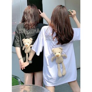 トップス Tシャツ レディース ワンピース ビックシルエット ぬいぐるみ Tシャツワンピ 韓国ファッション ショート丈 人気 送料無料