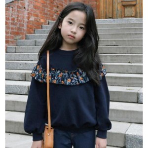 トップス 子供服 女の子 キッズファッション トレーナー スウェット フリル 花柄 カットソー プルオーバー かわいい 人気商品 送料無料