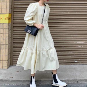 楽ちん ナチュラル 7分袖 コットンワンピース チュニックワンピース ボリューム袖 春 夏 服 シンプル カジュアル 人気商品 送料無料