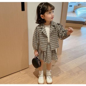 スーツ 子供 子供用 女の子 キッズ セットアップ フォーマル 上下セット 韓国子供服 チェック柄 2点セット 入園入学 卒園卒業 送料無料