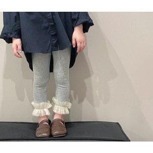 レギンス 子供 女の子 スパッツ タイツ キッズ グレー フリル レース シンプル 純綿 コットン 春夏秋冬 子ども 保育園 幼稚園 送料無料