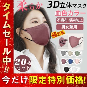 3D立体マスク 20枚 立体マスク 小顔効果 血色カラー 小さめ 蒸れない 柔らか 不織布 3D立体 血色マスク KN95 快適 