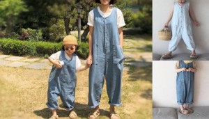 2colors 親子ペア お揃い 親子ペアルック オーバーオール お母さんと娘お揃いオールインワン サロペット 親子おそろい服 可愛い 体調カバ