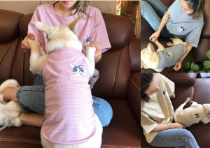 3colors ペット親子Tシャツ/犬 ペアルック 春夏 犬服Tシャツ 薄手 リゾート 小型犬  ペットとお揃い 犬と親子お揃い服 犬の服 親子