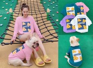 4colors 2点セット　ペット親子お揃い♪犬の服 犬用/犬猫とオーナーがペアルック出来る♪ パーカー春夏小型犬　犬服親子 ボーダー ドッグ