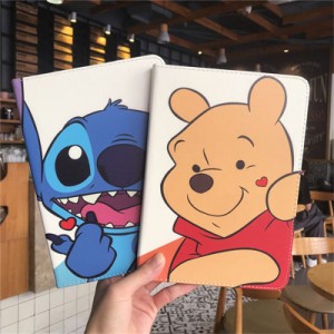 iPadケース クマのプーさん stitch iPad Mini5 iPad Air iPad pro 保護用 カバー ステッチ 高級PU レザー オートスリープ機能付き