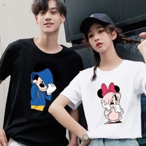 ディズニー ペアルック Tシャツ 半袖 ミッキー ミニー ディズニー ２色展開 カットソー レディース メンズ バレンタインデー お揃い