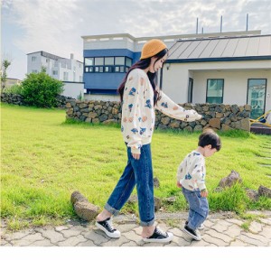 春秋 パーカートレーナー レディース ファッション 親子子供 幼稚園 ペア 家族 スウェット トップス 親子服 カジュアル家族 お揃い 人気 