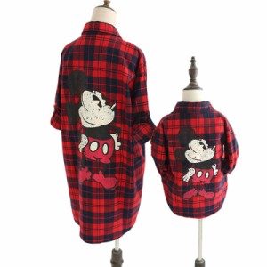 ミッキー シャツ Disney 親子ペア 家族 ディズニー Mickey T-shirt チェック柄 トップス 親子服 カジュアル家族 お揃い