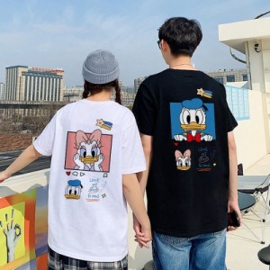 ディズニー カップル ドナルド デイジー 半袖シャツペアＴシャツ tシャツ トップス カットソーメンズレディース 恋人 お揃い ご夫婦・友