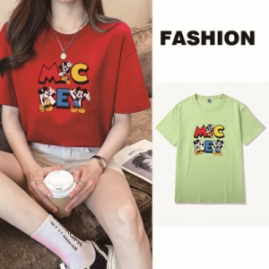 Disney ディズニー 夏新作 Tシャツ レディース メンズ 男女兼用 ディズニー ミッキーマウス ミニー柄 半袖 トップス ゆるTシャツ 丸首 プ