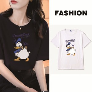 Disney ディズニー 夏新作 Tシャツ ドナルド レディース メンズ 男女兼用 シャツ ディズニー 半袖 トップス Tシャツ 丸首 プレゼント カ