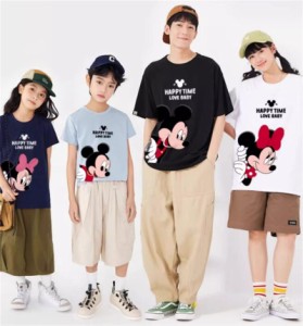 Ｔ-shirt Tシャツ ディズニー親子ペア ペアルック 半袖 ミッキーとミニー 半袖 夏 夫婦 ご家族揃い トップス 旅行 プレゼント男女兼用 キ