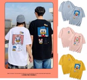 5COLORS T-shirt disney　ディズニー ペアルック カップル Tシャツ トップス Ｔシャツ ドナルドダック デイシー半袖 夏 夫婦 お揃い 旅行