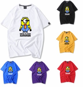 6colors T-shirt  ペアルック カップル Tシャツ トップス Ｔシャツ ミニオンズ柄 半袖 夏 夫婦 お揃い 旅行 海 お揃い男女兼用