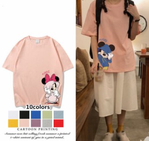 10COLORS T-shirt disney　ディズニー ペアルック カップル Tシャツ トップス Ｔシャツ ミッキー ミニー半袖 夏 夫婦 お揃い 旅行 プレゼ