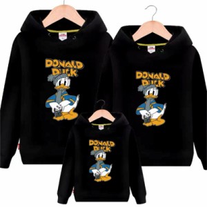 Donald Duck パーカートレーナー Disney 親子ペア 家族 ディズニー ドナルドダック 厚手 裏起毛 スウェット トップス フード付き 親子服 