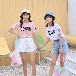 ミッキー ディズニー Tシャツ Disney ペアルック カップル ティーシャツ 半袖 ｔシャツ トップス カジュアル 恋人  お揃い T-shirt 大人