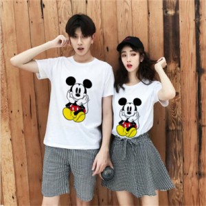 ミッキー ディズニー Tシャツ Disney ペアルック カップル ティーシャツ 半袖 ｔシャツ トップス カジュアル 恋人  お揃い T-shirt