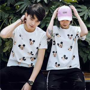 夏新作 ミッキー tシャツ ディズニー 春夏 Disney ペアルック カップル ｔシャツ ペア Tシャツ 半袖 カットソー レディース メンズトップ