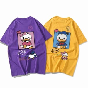 Duck Tシャツ ディズニーｔシャツ Disney ペアルック カップル ドナルドダック 半袖 ｔシャツ トップス カジュアル 恋人  お揃い T-shirt