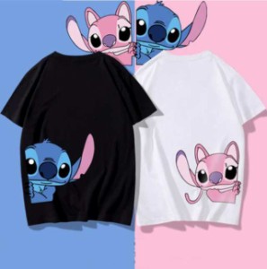 新作 stitch Tシャツ ディズニーｔシャツ Disney ペアルック カップル ステッチ 半袖 ｔシャツ トップス カジュアル 恋人 お揃い T-shirt