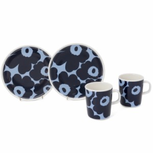 マリメッコ ウニッコ マグカップ 250ml ＆ プレート 20cm ペアセット ダークブルー/ライトブルー marimekko UNIKKO aamiaissetti マグ プ