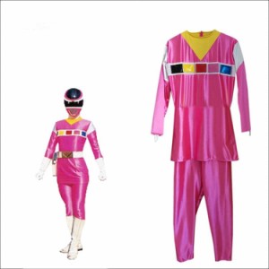 在庫処分　 電磁戦隊メガレンジャー メガピンク pink 光沢 コスプレ衣装「靴＆ウィッグ 別売り」　男性Ｌ　