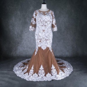 オーバードレス 七分袖丈 裾に繊細レースをあしらった 編み上げ マーメイドライン 4L大きいサイズ 結婚式