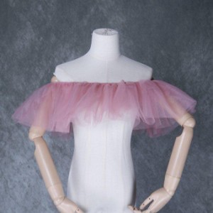 オフショルダー ピンク ソフトチュール デザイン感 ストレッチ ウエディングドレス