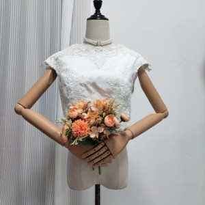 ボレロ オフホワイト くるみボタン 短袖 魅惑の花レース 結婚式 ウェディングドレス