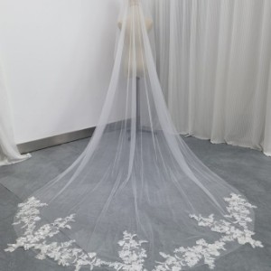 ロングベール 流れる透け花レース ウェディングドレス 色直し 結婚式