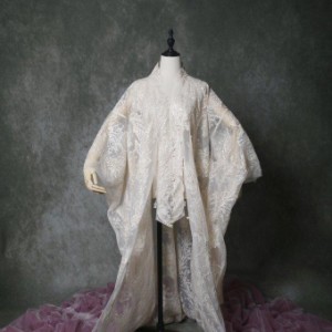美品！オーガンジー打掛 着物 オーバードレス レース羽織 ウエディングドレス シャンパン色 精緻な刺繍