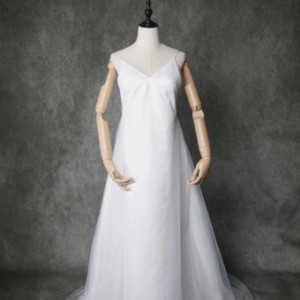 エレガント ウエディングドレス ホワイト Vネック ファスナー トレーン 結婚式 披露宴
