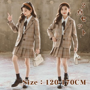 はるまろshop120新品　女の子　スーツ　ブラウン　チェック　120 英国風　フォーマル　セット　②