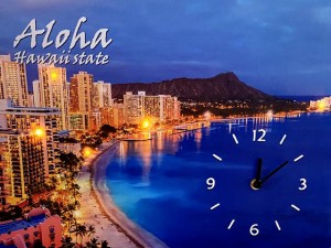 ハワイアン雑貨 インテリア ハワイ 掛け時計 クロック 点灯式 リノクロック アートボード (アイランド/ワイキキナイト) おしゃれ ハワイ