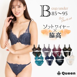 大きいサイズ ブラジャー ショーツセット レディース 下着 B85 B90 B95 脇高 ソフトワイヤー モールドカップ 大きめアンダー (j7-b)