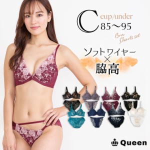 大きいサイズ ブラジャー ショーツセット レディース 下着 C85 C90 C95 脇高 ソフトワイヤー モールドカップ 大きめアンダー (j7-c)