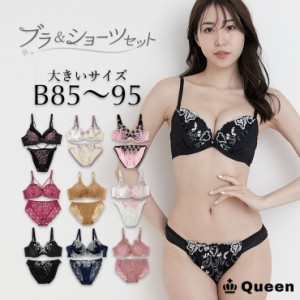 大きいサイズ ブラジャー ショーツセット レディース 下着 B85 B90 B95 モールドカップ 大きめアンダー ランジェリー (j3a-b)