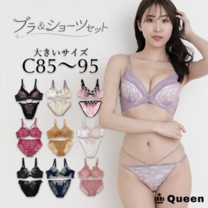 大きいサイズ ブラジャー ショーツセット レディース 下着 C85 C90 C95 モールドカップ 大きめアンダー ランジェリー (j3a-c)