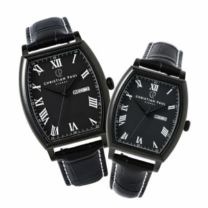 日本正規品 クリスチャンポール ペアウォッチ ペア 樽型 腕時計 カップル お揃い プレゼント ブラック 革ベルト 時計 ペア 大人 両親 夫