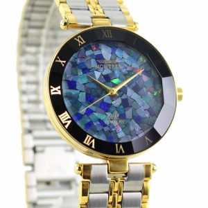 モントレス 腕時計 メンズ レディース 天然石 オパール 文字盤 青 ステンレス シルバー ゴールド ブレスレット 時計 レトロ クラシック 