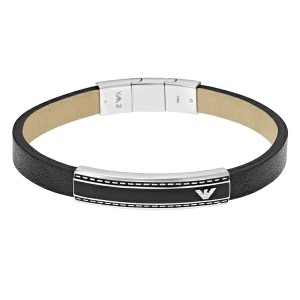 エンポリオアルマーニ ジュエリー ファッション アクセサリー BRACELET ブレスレット ブラック×シルバー レザー EGS1923040 内祝い 父の