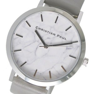 クリスチャンポール 時計 メンズ レディース ユニセックス 腕時計 43mm ホワイトマーブル 大理石柄 シルバーケース グレー レザー MAR-03